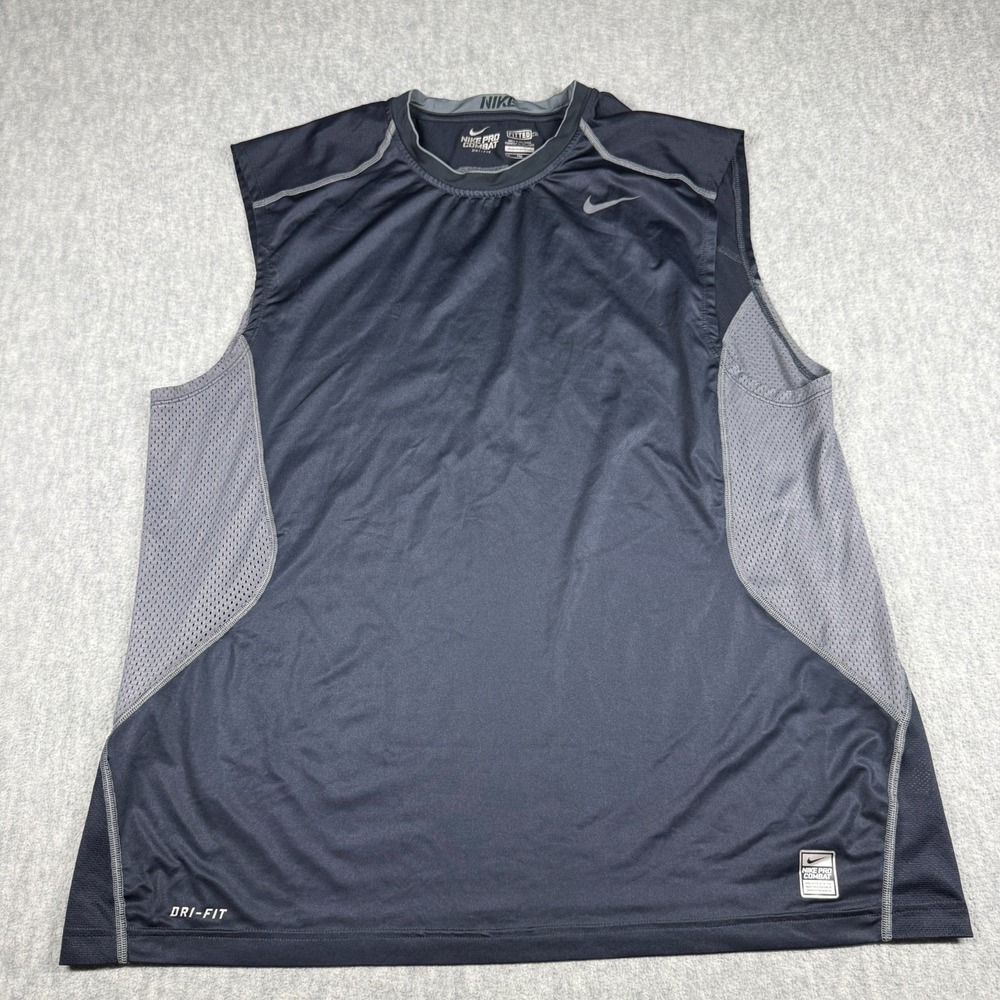 Nike Pro Combat Shirt Mens XXL Gray Sleeveless Fitted Dri-Fit Athletic Training